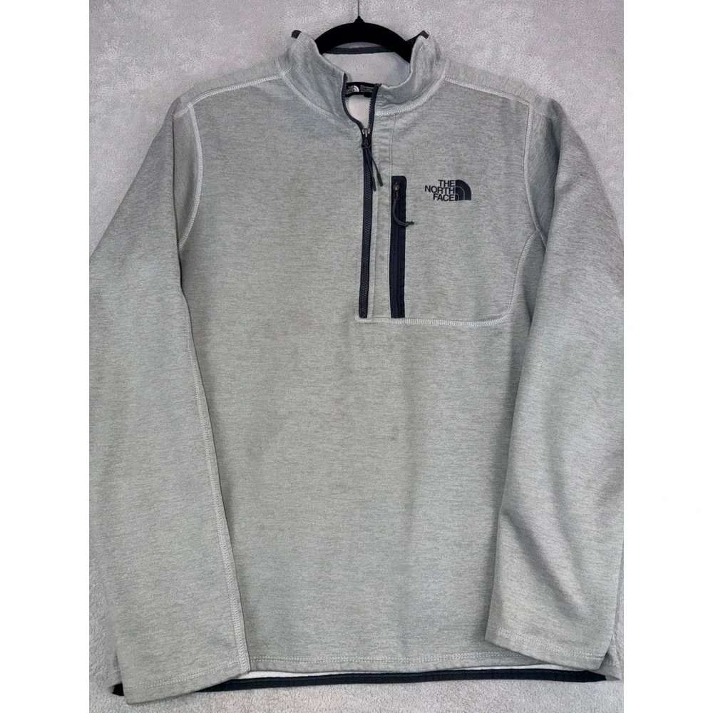 The North Face Mens Medium Gray Quarter Zip Pullover Fleece Jacket Fast Shipping